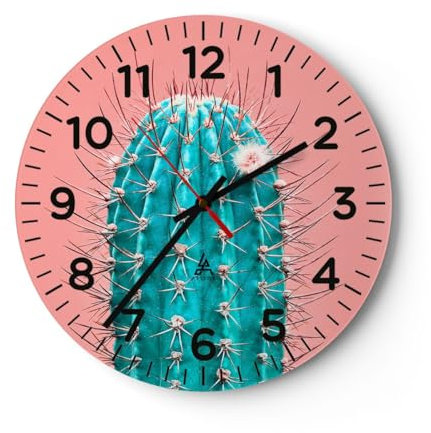 Modern Wanduhr Kaktus Pastell Minimalismus 40x40cm Rund Groß Wand Uhr Glas Analog Zimmeruhren Küche Büro Wohnzimmer Glasuhr Wall Clock Dekoration Design Wanddekoration Küchenuhr C4AR40x40-5329