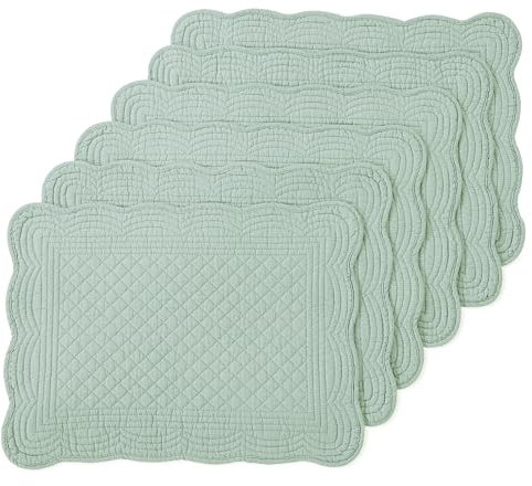 MABOZOO Gesteppte Tischsets aus 100 % Baumwolle, waschbar, für Küche und Esstisch, rechteckig, hellgrün, 6 Stück (Hellgrün, 6)
