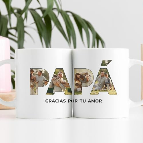 Transparent Gift Taza Personalizada Fotos en Letras Papá. Regalo Personalizado Día del Padre. Tazas Personalizadas con Foto. Regalos Originales para Hombre. Regalos Personalizados con Foto para Padres