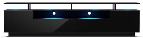 blumfeldt Meuble TV Bois avec LED, Meuble Tele de 195 cm, Design Moderne avec LED Multicolores, Grand Meuble TV, Meuble Bas TV pour Salon, Meuble avec Rangement, Meuble de Télé, Meubles Bois