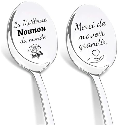 DIKARIYA Cadeau Nounou Original, Idee Cadeaux pour Nounou, Cuillère à Café Acier Inoxydable, Cuillères Gravées au Laser La Meilleure Nounou du Monde, Utile Cadeau de Anniversaire pour Future Nounou