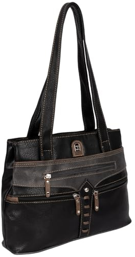 EAAKIE Damen Tasche, Schultertasche, Handtasche, Umhängetasche mit Leder Optik und vielen Fächern (SCHWARZ-GRAU)