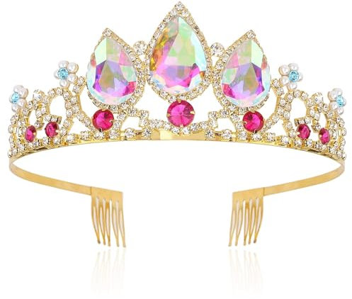 Glitzernde Gold Krone für Mädchen - Tiara mit Kristall und Strasssteinen, Diadem für Kinder, Karnevals-Cosplay
