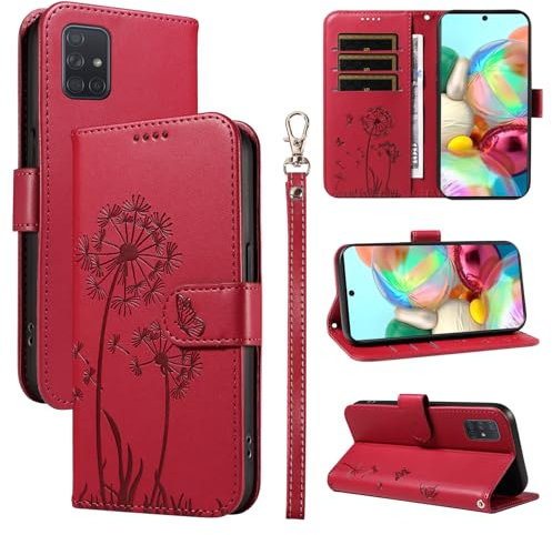 Bravoday Handyhülle für Samsung Galaxy A51 4G Hülle, Premium PU Lederhülle Klappbar Tasche Klapphülle mit Magnet Kartenfach Standfunktion Schutzhülle für Galaxy A51 4G, Rot