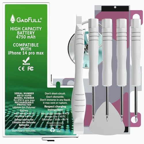 GadFull High Capacity Battery Compatible with iPhone 14 Pro Max | 2025 Date of Manufacture | Includes Manual Repair Set & Professional Tool Kit | New Extra Mobile Battery