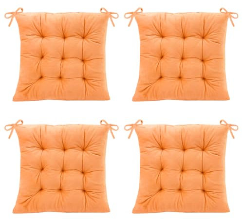 Wapasezyar 4 Stück Stuhlkissen, 40x40cm Sitzkissen Sitzpolster Stuhl Sitzkissen, Gefüllt mit Polyurethan-Schaum, Stuhl für Sitzpolster Bürostuhl (Orange)