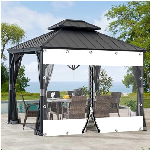 Xrdbfd Klare PVC Planen-seitenwände, 420g/m² Transparente Kunststoff Plane Mit Ösen, Outdoor wasserdichte Planenvorhänge Mit Reißverschluss, Pergola Pavillon Planen Seitenteile,1zip-2x3m/6.6 * 9.8ft