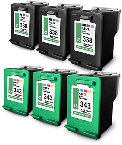 6X Eurotone Patronen für HP PSC2355XI PSC1510XI 8150XI 8450XI 6208 PSC2355P C3190 460C C3125 8030 PSC1610 2710 6540DT PSC2710 ersetzt 337+343 CMYK