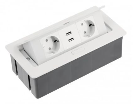 GTV Einbau-Steckdosenleiste 2x Schuko + 2x USB 2.1A, 3600W, Soft-Touch, Weiß