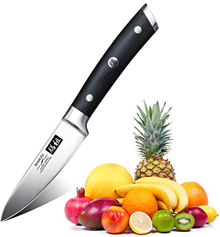 SHAN ZU Kitchen Paring Knife 9.5 cm Japanese Chef Peeling Knives High Carbon Professional Fruit Vegetable Knife German Stainless Steel Sharp Knife with Ergonomic Pakkawood Handle - Classic Series
