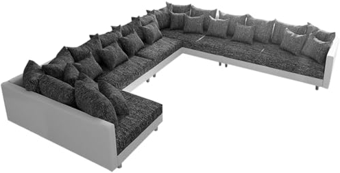 DELIFE Couch Clovis XXL Weiss Schwarz Ottomane Rechts Wohnlandschaft