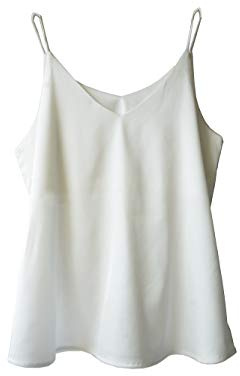 Wantschun Womens Silk Satin Camisole Cami Plain Strappy Vest Top T-Shirt Blouse Tank Shirt V-Neck Spaghetti Strap US Size XS,White