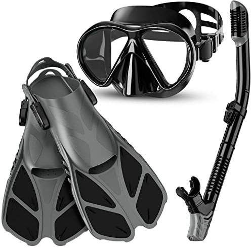 Smyidel Schnorchelset Taucherbrille mit Schnorchel und Flossen,Schnorchel Set Erwachsene Schnorchelset Tauchset Taucherbrille mit Schnorchel für Herren und Damen Tauchen Schnorcheln 3er Set