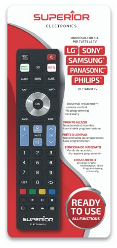 Superior Electronics Ready5 Smart - Telecomando Universale Compatibile con TV LG, Samsung, Sony, Philips e Panasonic - Pronto all’Uso Senza Programmazione - Tasti Netflix e Prime Video - SUPTRB019