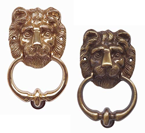 Massiver Löwen-Türklopfer-Messing poliert oder brüniert-Löwe Klopfer -145 x 80 mm (401-1 Messing poliert)