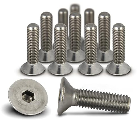 PROTECH 10 Stück Senkkopfschrauben M12x20 rostfreier Edelstahl A2 Vollgewinde Senkschrauben mit Innensechskant DIN 7991