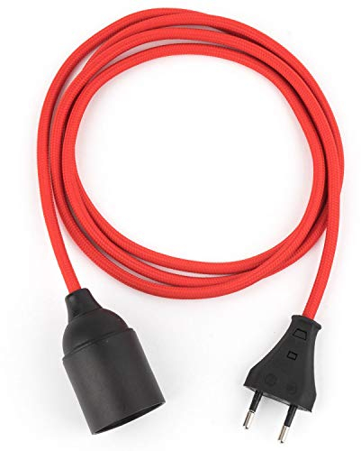 5m Plug-In Lampe ROT, Textilkabel mit Lampenfassung aus Thermoplast (GLATTMANTEL) mit Eurostecker