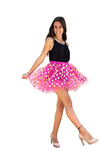 Oblique Unique® Tutu Tütü Reifrock Unterrock Petticoat Damen Frauen Rock gepunktet als Kostüm Accessoire für Fasching Karneval Motto Party Größe 60 cm - 116 cm - Farbe wählbar (Pink)