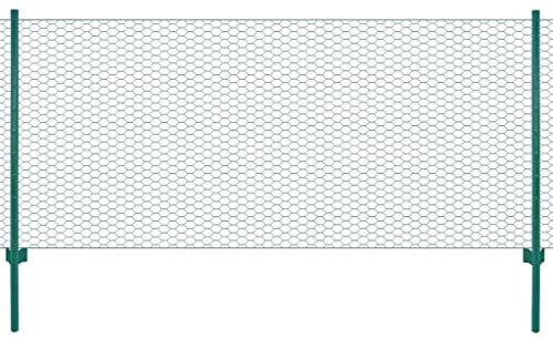 vidaXL Maschendrahtzaun mit Pfosten Komplett Set Maschendraht Zaun Zaunset Gartenzaun Drahtzaun Gehege Kaninchendraht Stahl 25x0,5m Grün 25mm