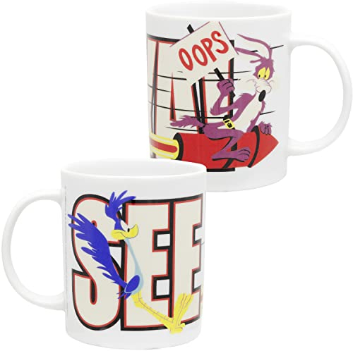 United Labels Looney Tunes Tasse 320 ml, Road Runner & Coyote See ya!, Weiß, Kaffeebecher aus Porzellan, Kaffeetasse mit Geschenkbox