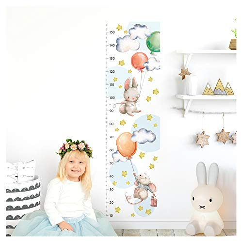 Little Deco Wandtattoo Wandsticker Kinderzimmer Junge Mädchen Messlatte | 150 cm Löwe Maus Hase Luftballons | Tiere Kinder Aufkleber Wanddeko DL352