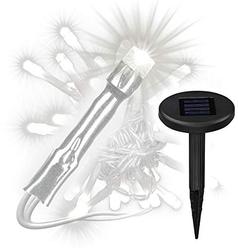Solar Lichterkette 24 LED Pavillonbeleuchtung weiß Kabel transparent 4,95 m Akku aufladbar wetterfest Außenbeleuchtung Schirm
