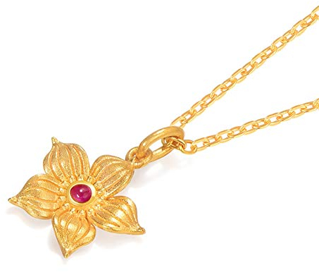 KnSam 18 Karat (750) Gelbgold Halskette Blume Mit Rubin Gold Kette 750 Geeignet Für Alle Arten Von Geschenken Gold