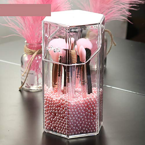 JMAHM Kosmetikorganiser Make up Pinselhalter Make up Organizer Premium Acryl Staubdicht mit Perlen 2800 Partikel (Hexagon, Rosa)