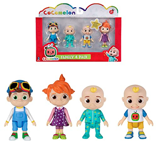 CoComelon Offizielle Freunde ab 3 Jahren und Familie, 4 Figuren, 7,6 cm, mit Zwei JJ-Figuren (Tee und Einteiler), Tomtom und YoYo – Spielzeug für Babys und Kleinkinder