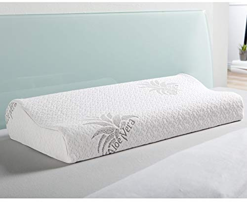 Bestlivings Nackenstützkissen kühlende Gel Einlage (60cm x 30cm x 10/7cm), Nackenkissen mit Memory Foam, Aloe Vera veredelter Bezug, Gesundheitskissen