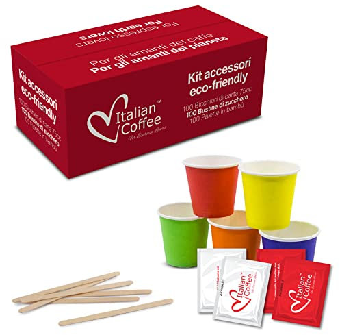 1 Kit accessori caffè eco-friendly Italian Coffee zucchero-bicchieri-palette (100 pz)