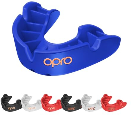 OPRO Bronze Level Erwachsene und Jugendliche Sport Mundschutz mit Etui und Einpassvorrichtung, Zahnschutz für UFC, MMA, Boxen, Kampfsport, und andere Kontaktsportarten (Blau, Erwachsene)