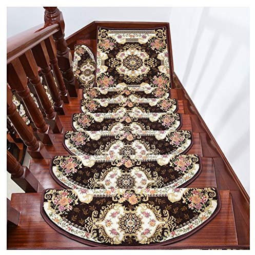 ZXFDM Treppen-Pads Tread Carpet for Steps 5pcs Wendeltreppen-Trittmatte Treppen-Teppich, Europäisches Muster Anti-Rutsch-Stufen-Pad Innenschutz-Teppich (Color : 3, Size : 24×100cm)