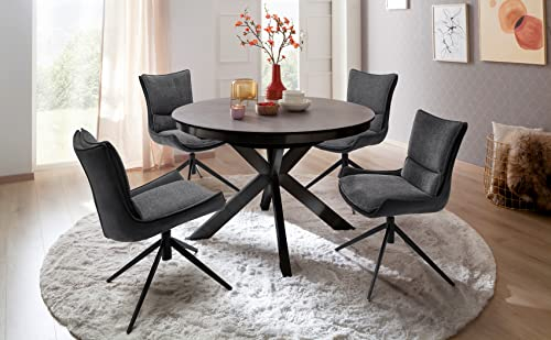 expendio Essgruppe Wigand schwarz matt Keramik Glas rund 120(160) x76 cm + Drehstühle Kim anthrazit Tischgruppe ausziehbar Esszimmer, Anzahl Stühle:mit 4 Stühlen