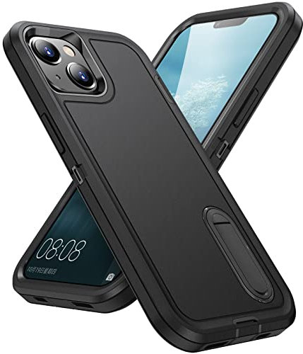 HATUFU For Apple iPhone 14 Case, [Military Drop Protection] Shockproof Phone Case, [Non-Slip] Build-in Kickstand Anti-Fingerprint Scratch Resistant (Black)