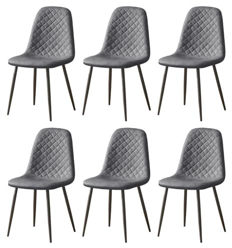 AINPECCA Set of 6 Faux Leather Dining Chairs Fabric Upholstered seat with Metal Legs Dressing Lounge Home (6, Dark Gray)