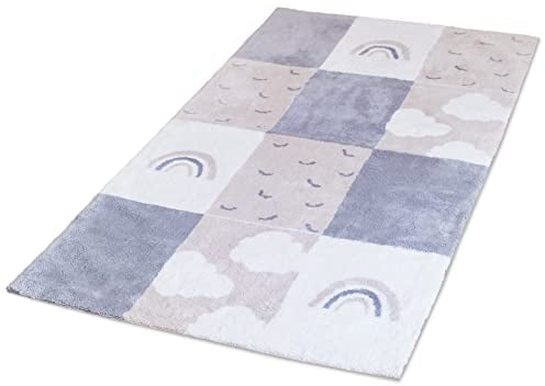 Ehrenkind® Kinderteppich Waschbar |100% Baumwolle | Teppich Kinderzimmer | Spielteppich | Baby Teppich | Regenbogen Patchwork 150x80cm