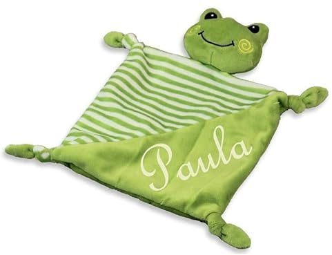 Wuff-Dogsworld Baby Kuscheltuch VIELE Modelle mit Namen Bestickt Geschenk Taufe Geburt Schmusetuch Schnuffeltuch Trösterchen Junge Mädchen (Frosch klein)