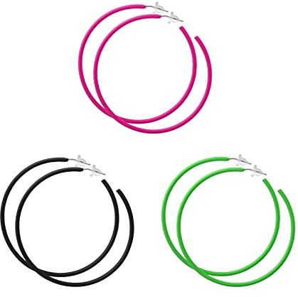 3 Paar Creolen Ohrringe Damen Vintage Große Helle Creolen Leichte 80er Klassische Große Statement Ohrringe Creolen für 80er 90er Jahre Outfit Damen Neon Party Vintage Kostümparty Weihnachtsohrringe
