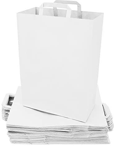 verpacking Papiertragetaschen mit Flachhenkel 45 x 32 x 16 cm Weiß - Papiertüten Bio Papiertasche Kraftpapiertüten (250 Stück)