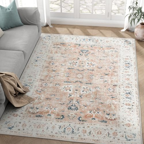 TOPICK Washable Rug 120x180cm Floral Pink Large Rug Non Slip Lightweight Carept for Living Room Bedroom Dining Room