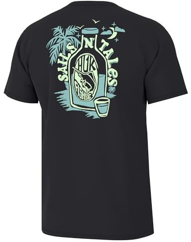 HUK Mens Fishing Graphic Tee, Performance Short Sleeve, Quick-Dry, Sails N Tales - Black, X-Large