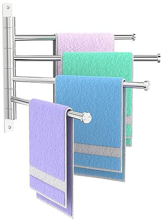 Porte-Serviettes en Acier Inoxydable 304 - Rotation à 180 ° - avec 4 Bras - Porte-Serviettes Mural - Porte-Serviettes brossé pour Salle de Bain, Cuisine et Garde-Robe