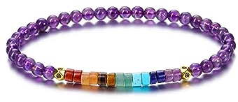 CrystalTears Amethyst Armband Damen 4mm Beads elastischer Perlenarmband mit echte Chakra Steine Reiki Talisman spirituelle Geschenke