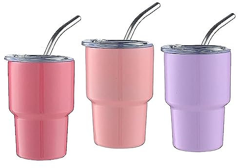 Daroplo Confezione da 3 Bicchierini Mini Tumbler, Bicchierini A Doppia Parete con Cannuccia e Coperchio, 2 Oz (A)