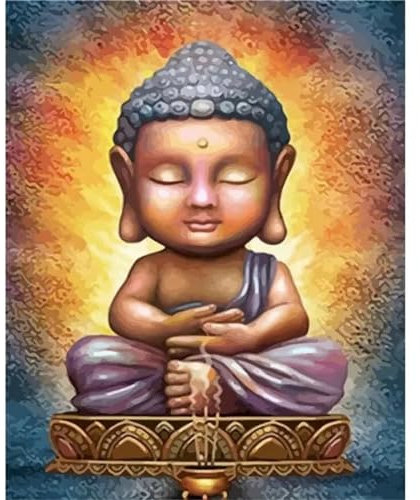 Peinture par Numero pour Adulte Enfant,Petit Bouddha Bricolage Peinture par Numéros à l'huile sur Toile,avec Peintures Acryliques et Pinceaux Kits pour la Décor de la Maison 40x50cm - avec cadre