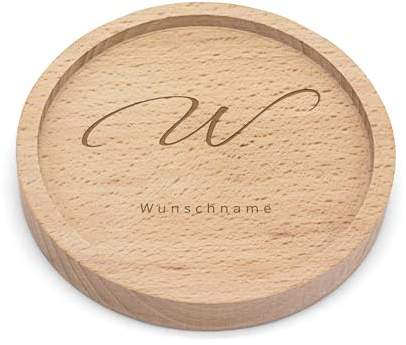 PrintPlanet® - Personalisierter Holz-Untersetzer mit Gravur - Untersetzer mit Namen personalisiert - Motiv: Initiale