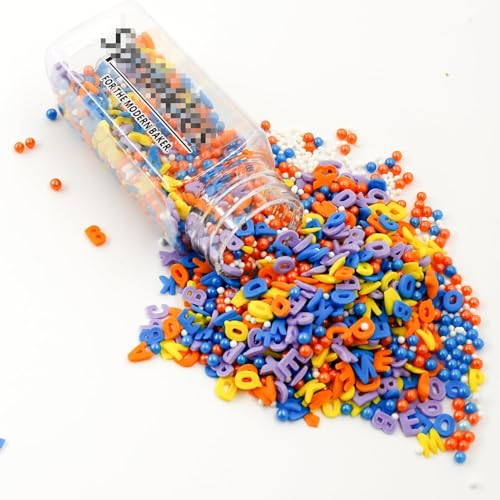 100g Tortendeko Einschulung Essbar, Dekor ABC-Buchstaben und Zuckerperlen, Tortenaufleger Einschulung, Essbare Buchstaben für Torte, Kuchen Deko Einschulung, zum Dekorieren von Kuchen