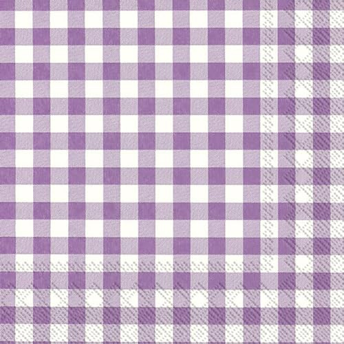 Taverna Serviettes de table carrées en papier 33 cm 3 plis Motif vichy Lilas