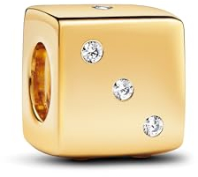 PANDORA Moments Funkelnder Würfel Charm aus Sterling Silber mit vergoldeter Metalllegierung und Zirkonia, Kompatibel Moments Armbändern, 293209C01